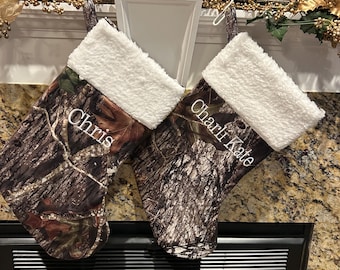 Mossy Oak Camo Christmas Stocking, Personalized Embroidered Name Choice of Thread Color