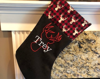 Buck head Christmas Stocking with Choice of name or plain