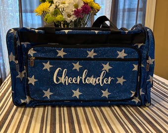Blue Glitter Sparkle with Stars Vehicle Duffle Bag Luggage NGIL Monogram Personalized