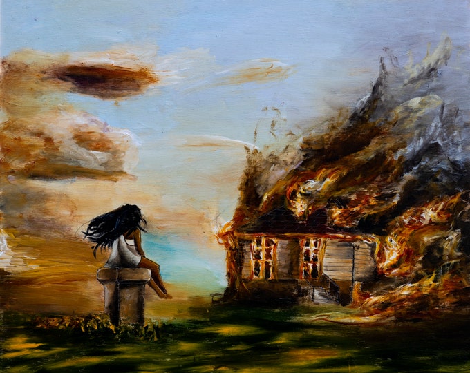 House On fire Awakening Psychology Original Art Print