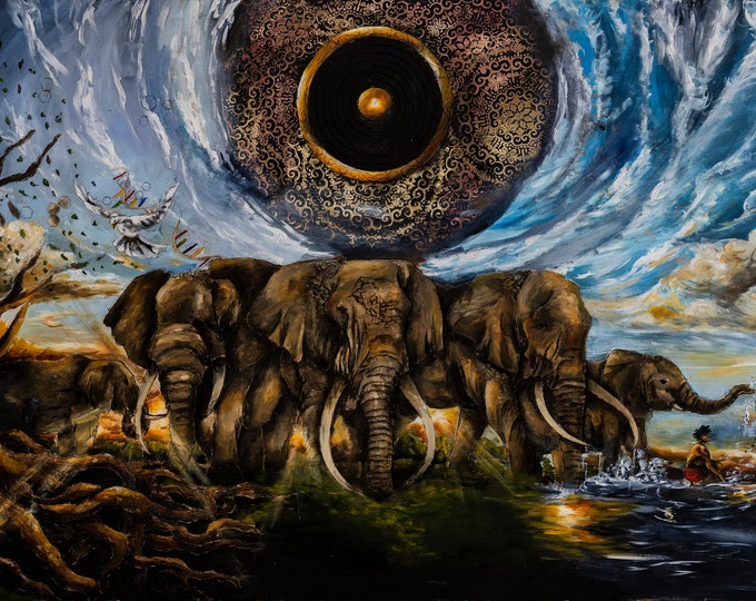 Spiritual Elephants Original Art Print