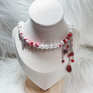 Bloody Pearl Necklace Gothic Choker Dripping Blood, Vampire Necklace, Bleeding Choker Chained Necklace for Halloween