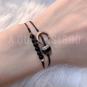 Dainty black onyx bracelet anklet set, adjustable, witchy celestial stacking bracelet, mother of pearl black moon, love you to the moon gift