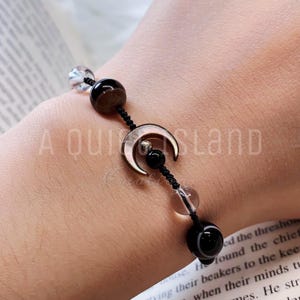 Bracelet de cheville délicat en onyx noir, bracelet ajustable magique sorcière, lune noire en nacre, cadeau de la flamme sur la lune
