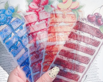 Fruit Cake Slice Bookmark | Translucent Strawberry Peach Blueberry Black Forest Dessert Gift for Reader