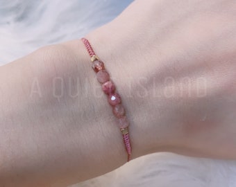 Dainty pink tourmaline bracelet gold for women natural faceted gemstone anklet stretch bracelet dusty rose pink quartz October birthstone