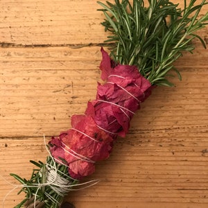 Dried Hand Made Rosemary & Bougainvillea Smudge Stick | New Moon, Incense, Cleansing, Ritual