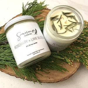 Rosemary and Lime Blossom Soy Candle 8 oz | Scented Soy Candle, Handmade Candle, 100% Soy Wax, Natural Soy Candle Aromatherapy