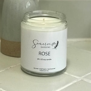 Rose Scent Soy Candle 8 oz | Scented Soy Candle, Handmade Candle, 100% Soy Wax, Natural Soy Candle Aromatherapy