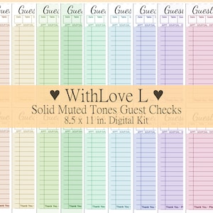 Gedempte kleuren Rainbow Guest Checks Digital Kit, Junk Journal Afdrukbare Ephemera, 8,5x11 inch Letter-formaat, A4