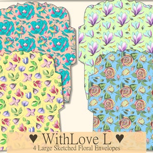 Colorful Floral Envelopes Digital Printable Kit for Junk Journals, Scrapbooks, Happy Mail, Writing Letters, Cards, Ephemera Holders
