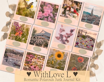 Romantic Polaroids Junk Journal Kit, Vintage Digital Printable Ephemera, Tags, Floral Photography, Spring or Summer, Scrapbooking, Pastel