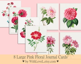 Pink Vintage Floral Printable Journal Cards for Junk Journals, scrapbooking & Card Making, Tag Ephemera Digital Kit