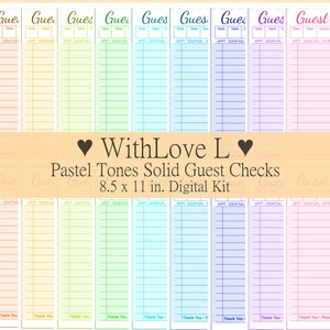 Pastel Rainbow Guest Checks Digital Kit, Junk Journal Afdrukbare Ephemera, 8,5x11 inch Letter-formaat, A4