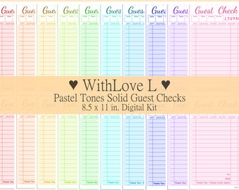 Pastel Rainbow Guest Checks Digital Kit, Junk Journal Printable Ephemera, 8.5x11 inches Letter Size, A4
