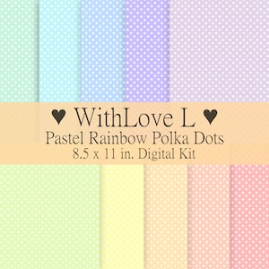 Pastel Rainbow Polka Dot Digital Junk Journal Kit de documentos de fondo 8.5x11 pulgadas, Carta de EE. UU., Retro Vintage
