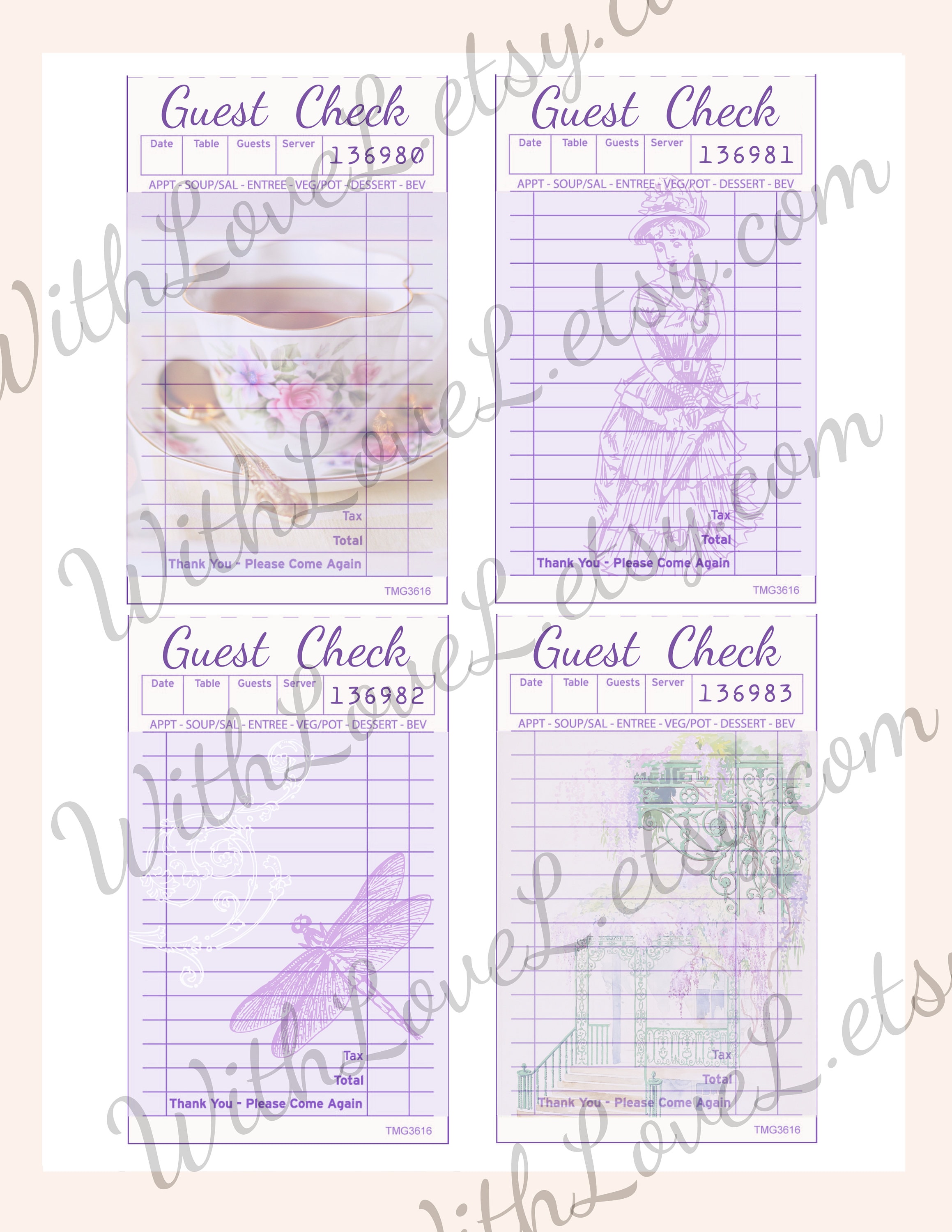 Check Journal Shabby Chic Pastel Guest Checks Digital Kit, Junk Journal Printable ...