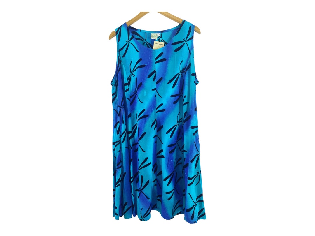 Short Shift Dress Blue and Turquoise Batiked Rayon , Includes Plus Size ...