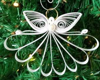 Classic Quilled White Christmas Angel Ornament: Timeless Elegance in Festive Decor