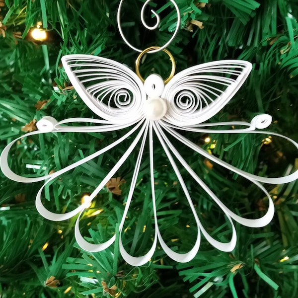 Quilled White Christmas Angel Ornament