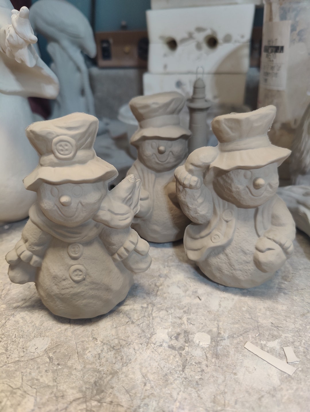 Ceramic Bisque Snowmen Set Ready to Paint Etsy