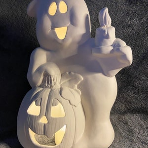Ceramic bisque ghost with pumpkin ready to paint