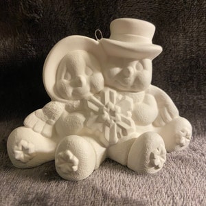 Ceramic bisque snowmen ornament ready to paint