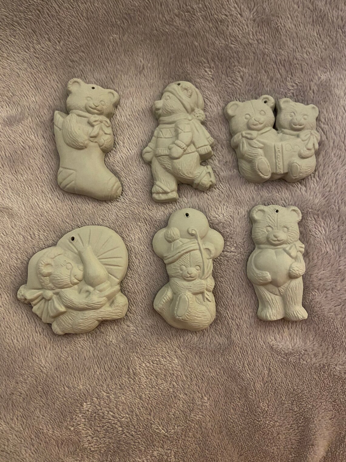 Ceramic Bisque Set of 6 Bear Ornaments Ready to Paint Etsy