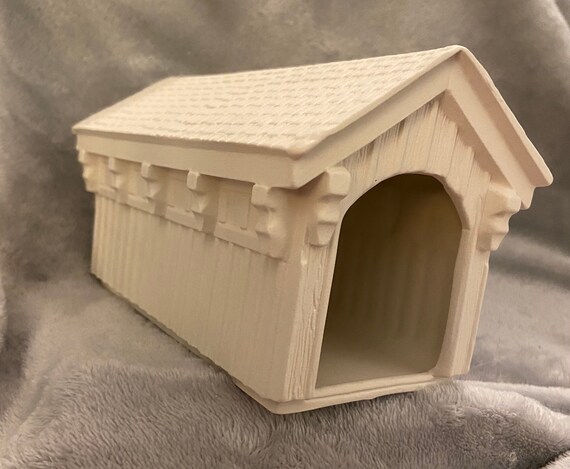 Ceramic bisque Christmas village covered bridge ready to paint