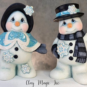 Ceramic bisque Mr and Mrs snowman ready to paint