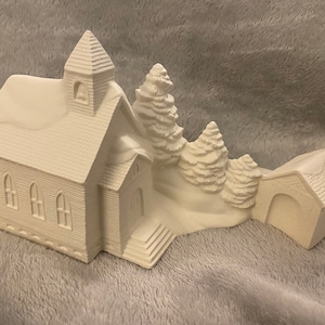 Ceramic bisque smallChristmas village church scene ready to paint