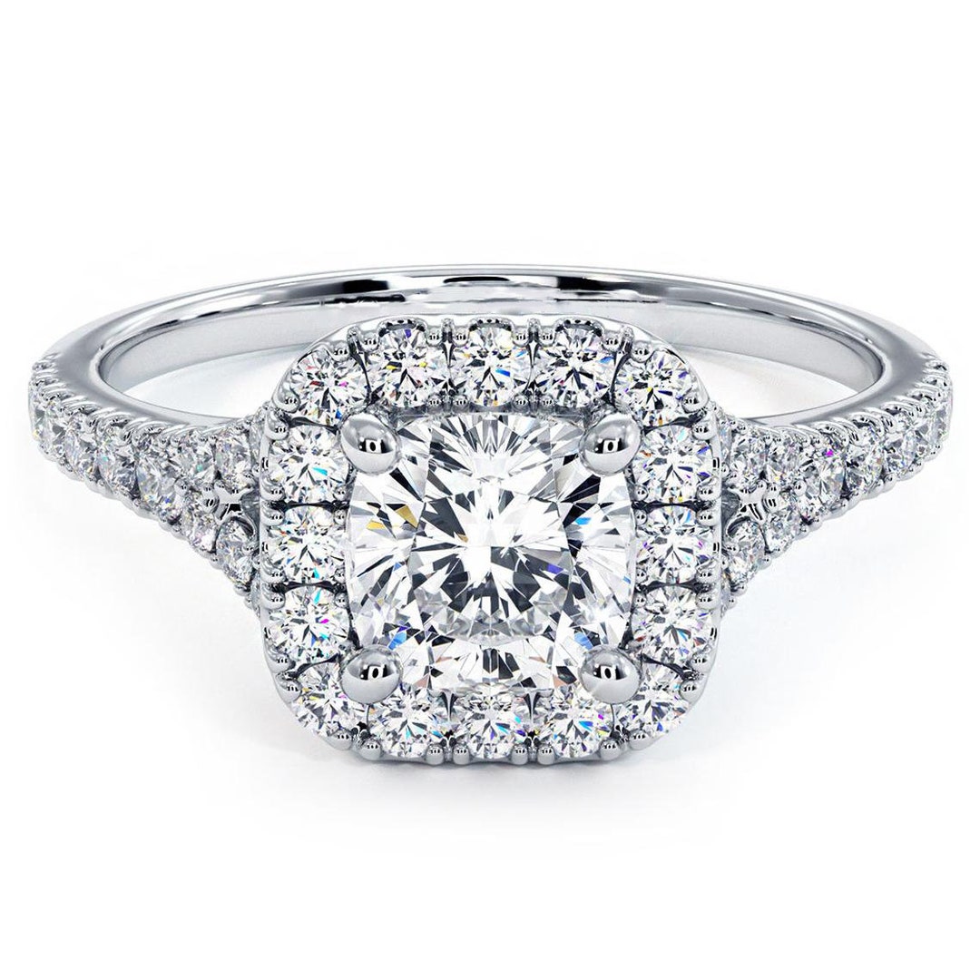 1.00 CTW Diamond Halo Engagement Ring for Women in 14K White - Etsy