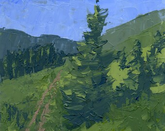 Original Painting Wall Art, Nature Utah Landscape, Mountain Trail #2, Acrylic Impressionism Knife, Vertical 7 X 5