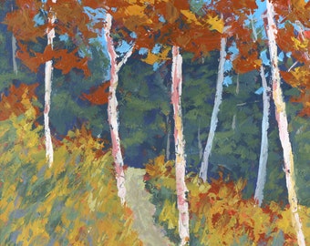 Original Painting Wall Art, Nature Utah Landscape, Red Mountain Aspens, Impressionism Acrylic, Vertical 16 X 12