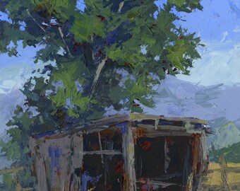 Original Painting Wall Art, Rural Utah Landscape, Marginal Shelter, Impressionism Acrylic Knife, Vertical 14 X 11