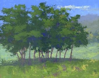 Original Painting Wall Art, Nature Landscape, Tree Stand, Acrylic Impressionism Knife, Horizontal 16 X 20