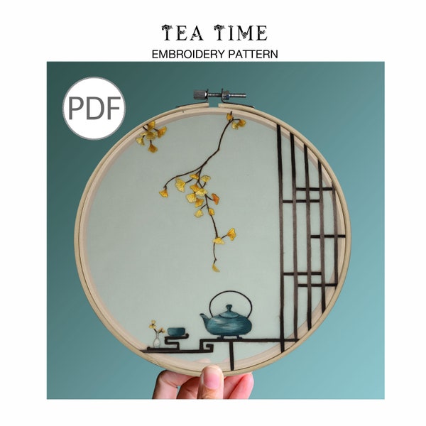 PDF DIY Chinese Style /Oriental Hand Embroidery Hoop art Pattern - Tea Time