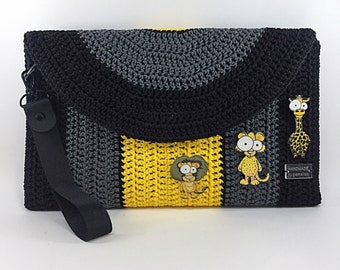 Handmade/crochet black bag /crochet handbag/clutch