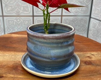 Succulent Planter/Handmade Ceramic Pot with Attached Drain Dish/Plant Lover