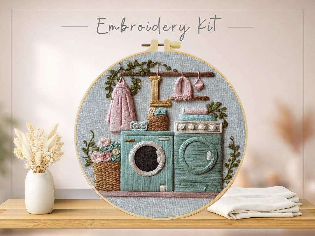 Cottage Laundry Room Embroidery Kit, Home DIY Craft Kit, Laundry ...