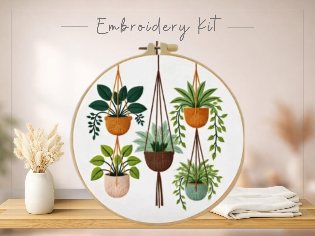 Hanging Garden Embroidery Kit, Botanical DIY Craft Kit, Hanging Plants ...