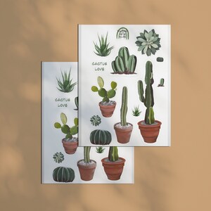 Feuille d'autocollants cactus et plantes succulentes // Stickers pour carnets // Stickers botaniques