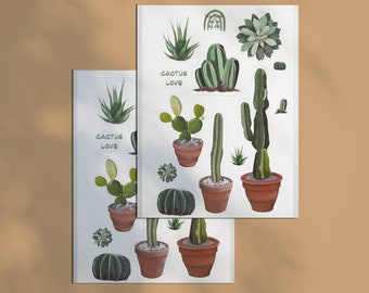 Cactus/Succulents Sticker Sheet // Journal Stickers // Illustration Botanical Stickers