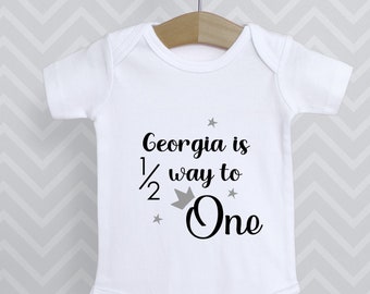 Personalised Half way to One 1 1/2  Birthday Cake Smash Baby Grow Bodysuit Babygrow Top Vest Gift Cute Baby Shower Gift Boy Girl Unisex