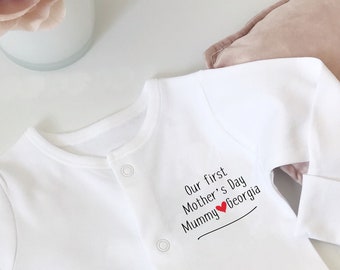 Our First Mother's Day Personalised Sleepsuit / 1st Mothers Day / Baby grow Bodysuit Romper / All in one / New Baby Gift Baby Clothing