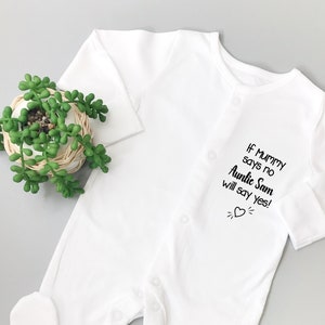 Personalised If Mummy Says No Auntie .. Baby Sleepsuit / Baby Grow Bodysuit Romper / Announcement / All in one New Baby Gift / Baby Clothing