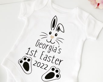 Personalised Easter Bunny Baby Grow Gift | Easter Bodysuit | 1st Babygrow Vest | Unisex First Easter Outfit Present 2022
