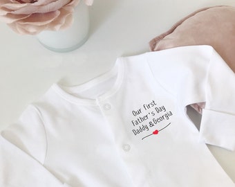 Our First Father's Day Personalised Sleepsuit / 1st Fathers Day / Baby grow Bodysuit Romper / All in one / Dad Papa Daddy Dadda Grandad