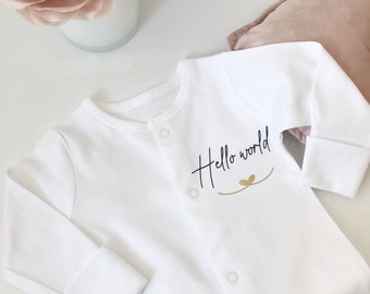 Personalised Hello World Baby Sleepsuit / Baby Grow Bodysuit Romper / Announcement / All in one New Baby Gift / Baby Clothing / Baby Shower