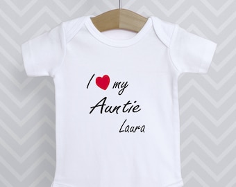 Personalised I Love My Auntie Aunty Baby Grow Bodysuit Babygrow Top Vest Baby Shower Gift - Choice of heart colours